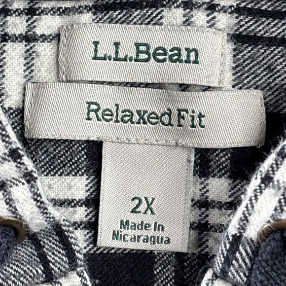 LL BEAN Womens Full Zip Hooded Jacket-All Cotton Black/White Plaid-Relaxed Fit L - Picture 9 of 16